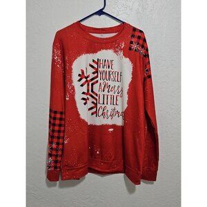 Womens Christmas Long Sleeve Tshirt Buffalo Plaid Sz 2XL Holidays Splatter